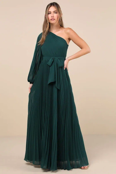 Lulus Divine Charm Green Pleated One-shoulder Maxi Dress