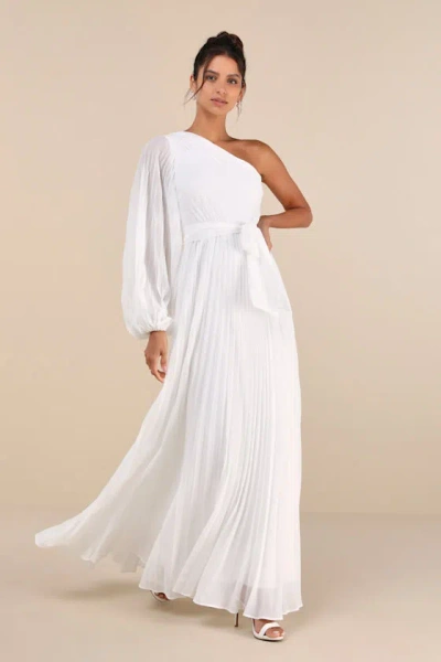 Lulus Divine Charm White Pleated One-shoulder Maxi Dress