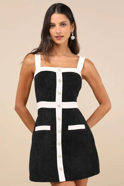 Lulus Divine Luxury Black And White Tweed Pearl Mini Dress