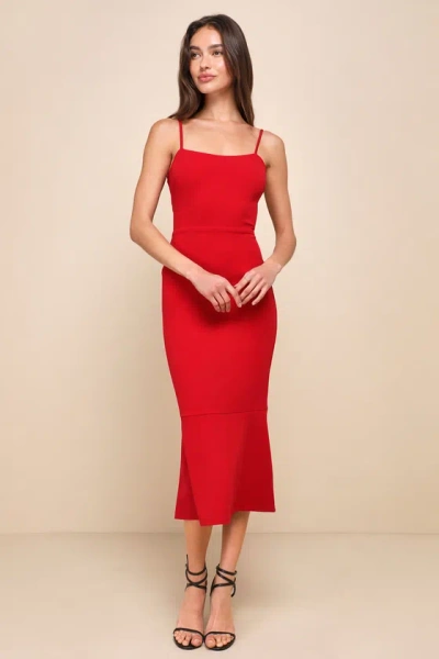 Lulus Divine Perfection Red Strappy Sleeveless Trumpet Midi Dress