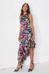 Lulus Divinely Blooming Blue Multi Floral One-shoulder Midi Dress In Blue