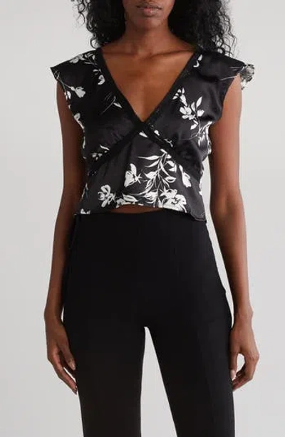 Lulus Divinely Chic Floral Crop Top In Black/white