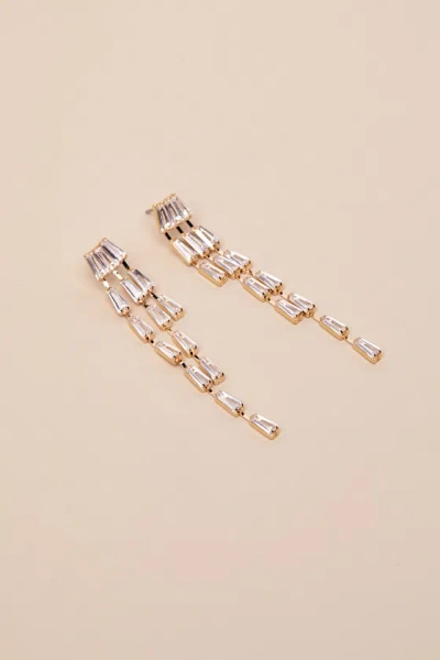 Lulus Diya Gold Rhinestone Drop Earrings