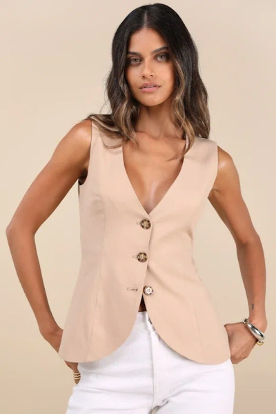 Lulus Domencia Beige Button-front Vest Top