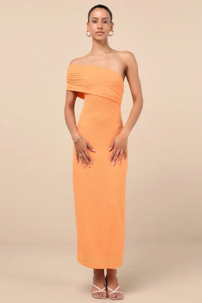 Lulus Domicia Light Orange Ribbed One-shoulder Maxi Dress