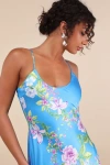 Lulus Donna Blue Floral Sleeveless Slip Maxi Dress In Blue