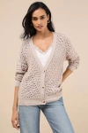 Lulus Dori Beige Loose Knit Button-up Cardigan Sweater In Beige
