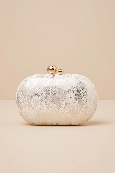 Lulus Dorrian Ivory Lace Hard Case Clutch