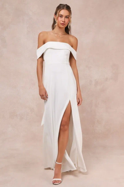 Lulus Dose Of Love Ivory Satin Off-the-shoulder Mermaid Maxi Dress