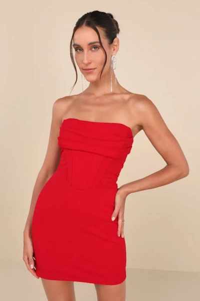 Lulus Dramatic Intent Red Strapless Corset Bodycon Mini Dress