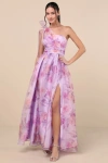 Lulus Dramatically Lovely Lavender Floral One-shoulder Maxi Dress In Purple