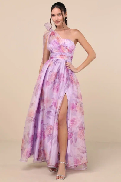 Lulus Dramatically Lovely Lavender Floral One-shoulder Maxi Dress In Purple