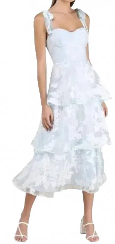 Lulus Drayson Floral Burnout Tie-strap Tiered Midi Dress In Light Blue