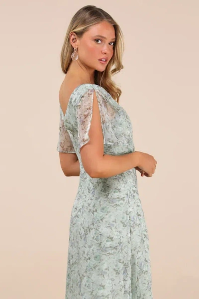 Lulus Dreamiest Desires Sage Green Floral Flutter Sleeve Maxi Dress