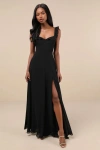 Lulus Dreamy Admiration Black Ruffled Maxi Dress In Black