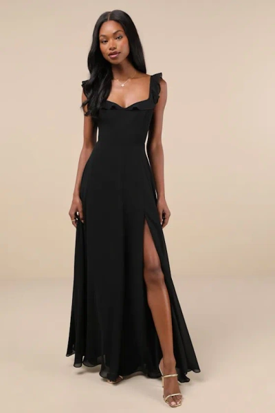 Lulus Dreamy Admiration Black Ruffled Maxi Dress