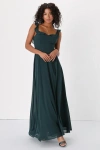 Lulus Dreamy Admiration Emerald Green Ruffled Maxi Dress In Emerald Green