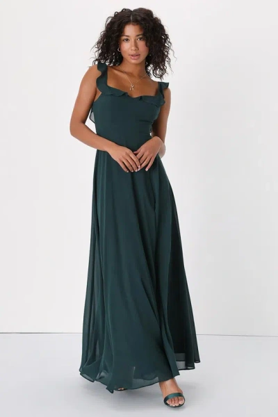 Lulus Dreamy Admiration Emerald Green Ruffled Maxi Dress