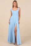 Lulus Dreamy Admiration Light Blue Ruffled Maxi Dress In Light Blue