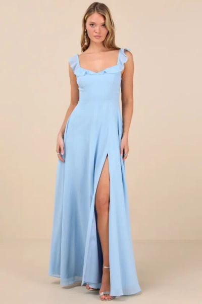 Lulus Dreamy Admiration Light Blue Ruffled Maxi Dress