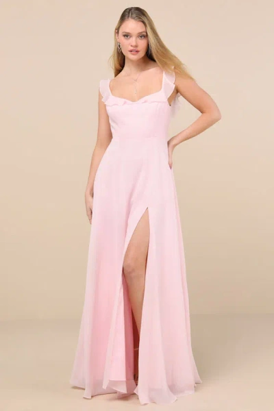 Lulus Dreamy Admiration Light Pink Green Ruffled Maxi Dress