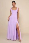 Lulus Dreamy Admiration Lilac Ruffled Maxi Dress In Lilac