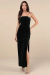 Lulus Dreamy Choice Dark Green Rhinestone Strapless Maxi Dress In Dark Green