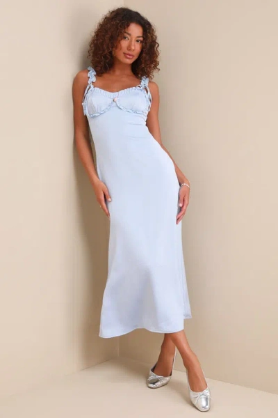 Lulus Dreamy Crush Light Blue Crinkle Satin Ruffled Midi Dres
