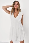 Lulus Dreamy Designs White Ruffled Tiered Swiss Dot Mini Dress In White
