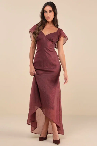Lulus Dreamy Grace Mauve Purple Crinkled Flutter Sleeve Midi Dress