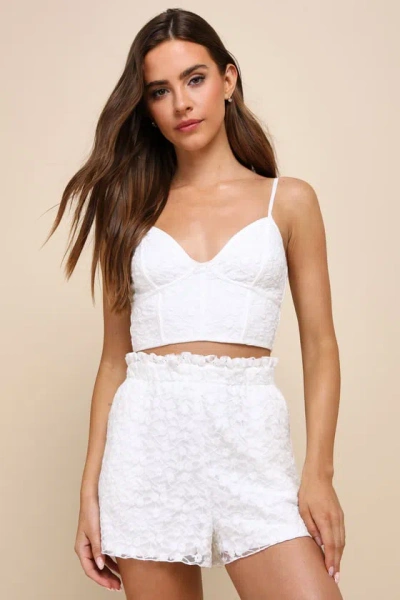 Lulus Dreamy Passion White Embroidered Bustier Two-piece Pajama Set