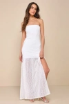 LULUS DREAMY SUNSETS IVORY LACE STRAPLESS MIDI DRESS