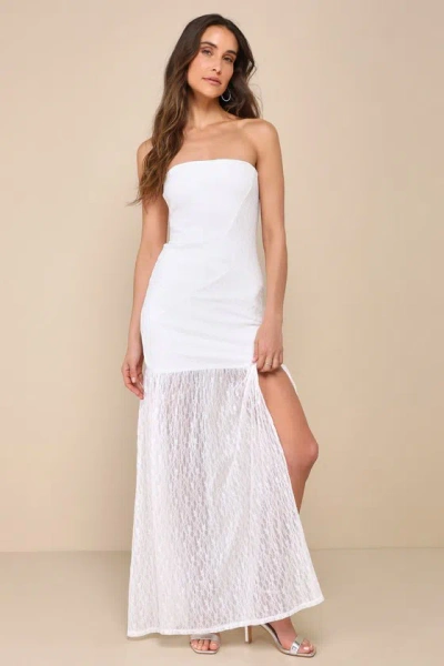 Lulus Dreamy Sunsets Ivory Lace Strapless Midi Dress