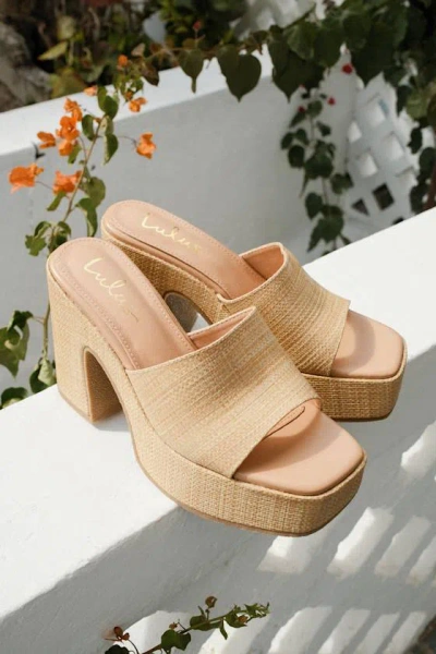 Lulus Drexel Beige Raffia Platform Slide Sandals In Neutral