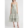 Lulus Dylan Tie Back Tiered Midi Dress In Green
