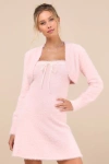 Lulus Dynamic Sweetheart Pink Eyelash Knit Mini Dress & Shrug Set In Pink
