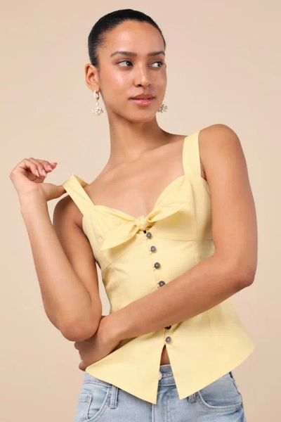 Lulus Earlene Light Yellow Tie-front Button-up Tank Top