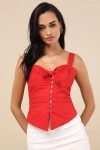 Lulus Earlene Red Tie-front Button-up Tank Top In Red