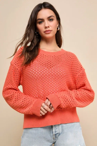 Lulus Easily Comfy Orange Loose Knit Crew Neck Pullover Sweater