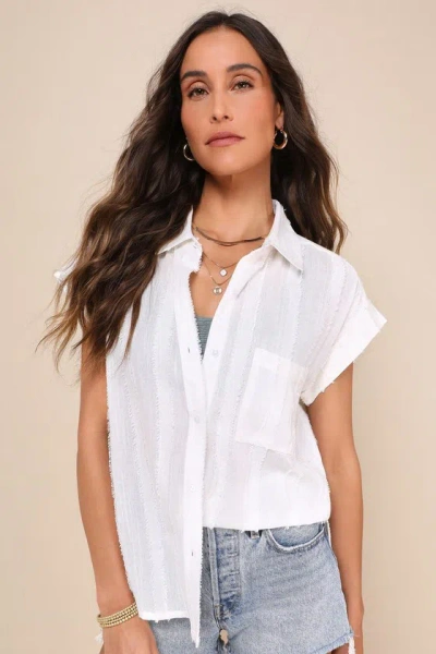Lulus Easily Effortless Ivory Textured Burnout Button-up Top