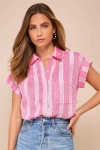 Lulus Easily Effortless Pink Textured Burnout Button-up Top In Pink