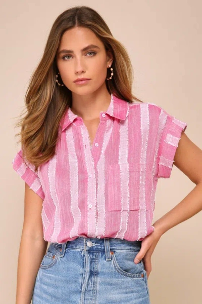 Lulus Easily Effortless Pink Textured Burnout Button-up Top