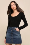 LULUS EASILY LOVED BLACK LONG SLEEVE BODYSUIT