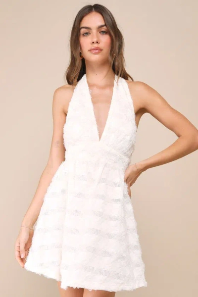 Lulus Easily Poised Ivory Textured Halter Mini Dress