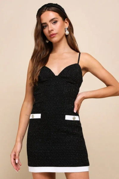 Lulus Easily Posh Black Tweed Lurex Sleeveless Bodycon Mini Dress
