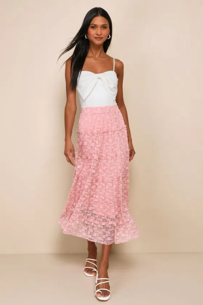 Lulus Easily The Sweetest Mauve Pink Lace Tiered High-rise Midi Skirt
