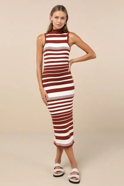 Lulus Easy-going Excellence Ivory Striped Mock Neck Midi Sweater Dress