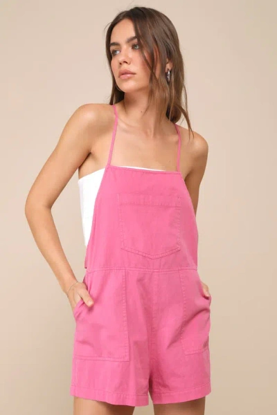 Lulus Easygoing Beauty Hot Pink Short Overall Romper