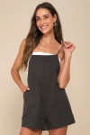 Lulus Easygoing Beauty Washed Black Short Overall Romper In Black