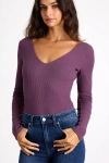 Lulus Easygoing Chic Purple Long Sleeve Bodysuit In Purple